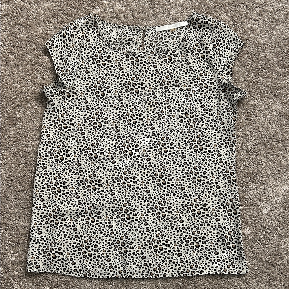 fun 2 fun Cream and Black Leopard Cap-Sleeve Top